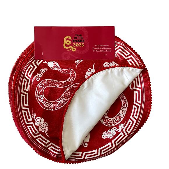 Year of the Snake 2025 Round 15in Placemat Set of 4 Red White Lunar New Year New - Picture 2 of 14